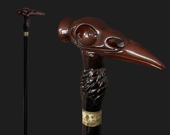 Black Raven Cane Walking Stick Wood Wooden with marble insert Cane Handcarved Carving Handmade  Walking Cane For Women