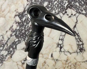 Corvo nero con inserto in marmo Bastone da passeggio in legno Bastone in legno intagliato a mano Intaglio fatto a mano