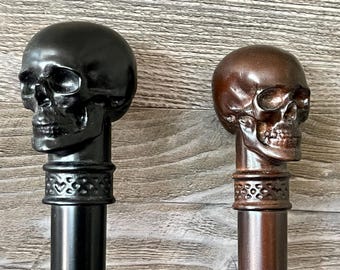 Black Skull Cane Walking Stick Wood Wooden Cane Handcarved Carving Handmade  Walking Cane For Women