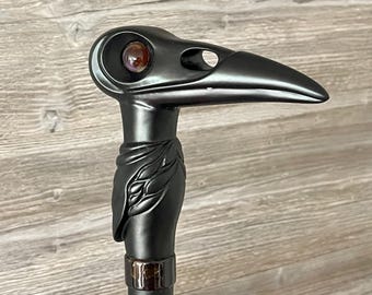 Black Raven Cane Walking Stick Wood Wooden Cane Handcarved Carving Handmade  Walking Cane For Women
