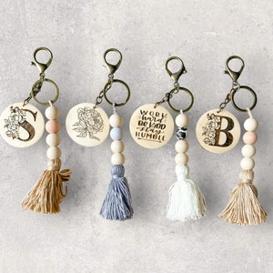 Silicone Beaded Keychain | Wood Bead Keychain | Beaded Keychain | Tassel Keychain | Custom Keychain | Engraved Keychain