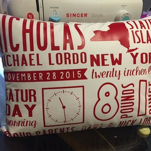 Personalized Horizontal Birth Announcement Pillow