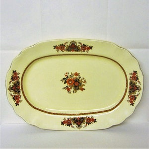 Vintage Wedgwood Frontenac Platter: 1910s Orange & Black Floral, 12-Inch Oval
