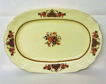 Vintage Wedgwood Frontenac Platter: 1910s Orange & Black Floral, 12-Inch Oval Wedgwood England