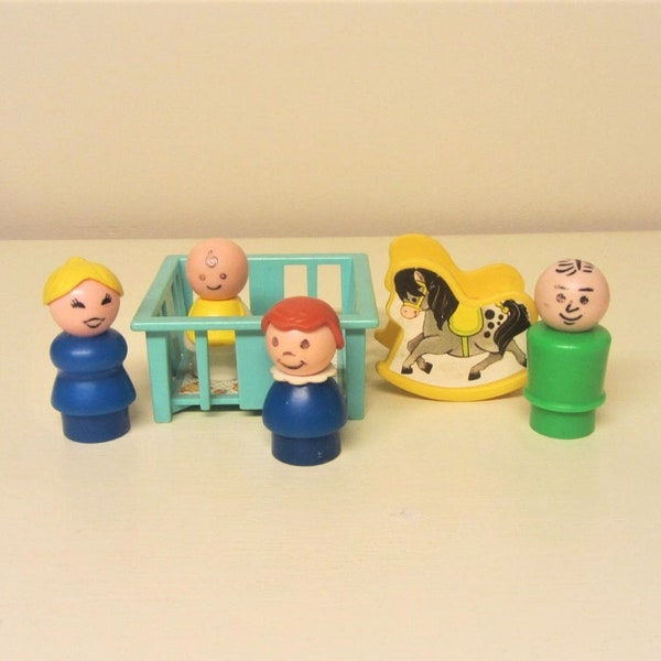 1977 Fisher Price Nursery #761 70s Little People Nursery Set FP Play Family Playpen Rocking Horse