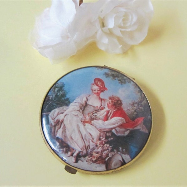 Victorian Style Compact 60s Two Mirror Compact Courting Couple Japan Cosmetic Compact