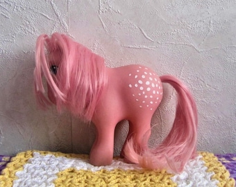 1982 My Little Pony Cotton Candy White Polka Dots Hong Kong G1 MLP Cotton Candy Pink Pony