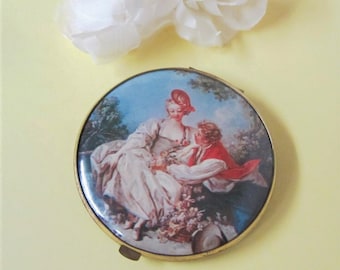 Victorian Style Compact 60s Two Mirror Compact Courting Couple Japan Cosmetic Compact