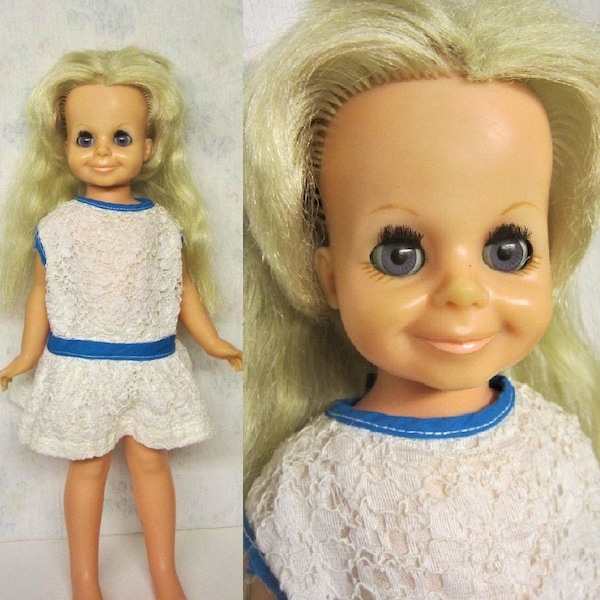 1970 Ideal Velvet Doll with Growing Hair White Lace Dress Velvet Crissy Doll Family Crissy's Cousin