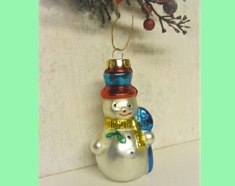 Mercury Glass Snowman Ornament Taiwan 80s Blown Glass Christmas Snowman Radko Style