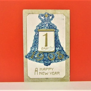Carte postale du Nouvel An Fleurs bleues 1908 Carte de voeux Happy New Year Carte postale allemande d'occasion