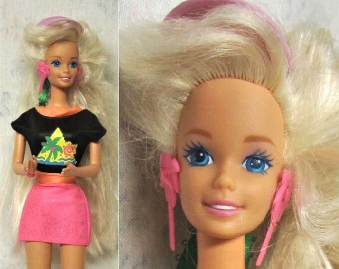 1993 Glitter Hair Barbie 10965 With Original Dress 90s Glitter Barbie Neon Outfit - Etsy