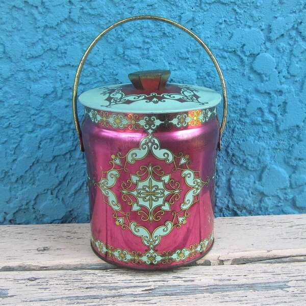 Murray Allen Tin Morocco 50s Decorative Candy Tin with Handle Pink Cannister Tin Regal Crown