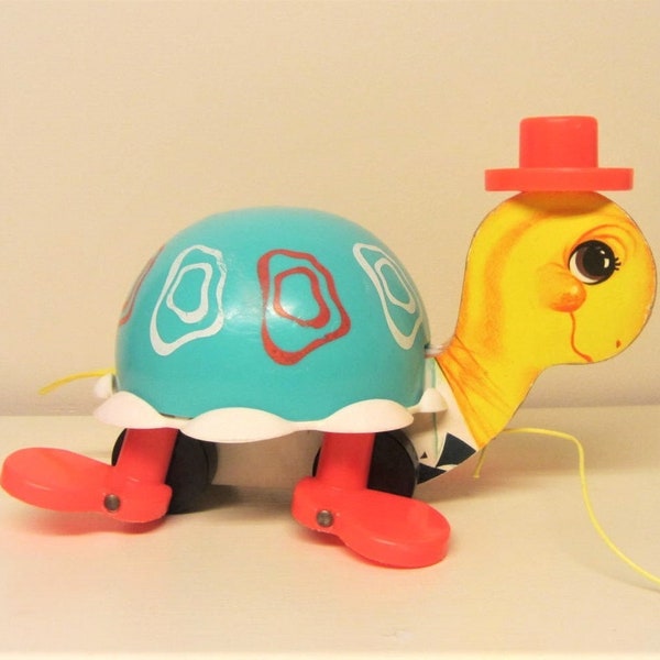 1962 Fisher Price Turtle #773 60s Pull Toy FP Tip Top Turtle Fisher Price Pull Along Toy