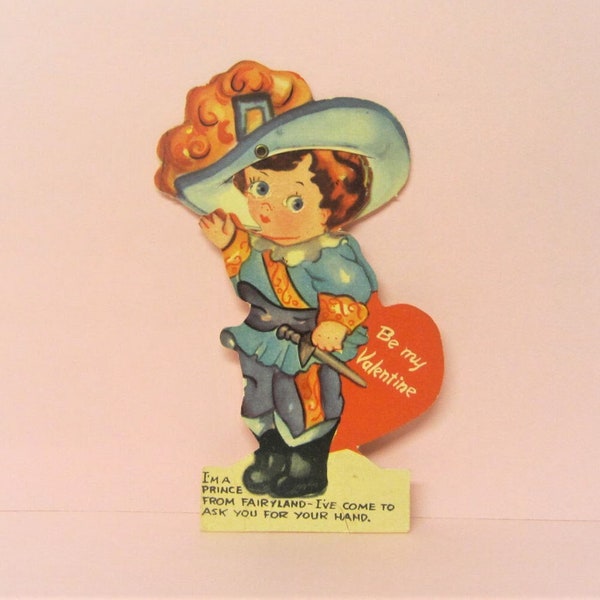 1940s Valentines Card "Be My Valentine" Mechanical Card Little Boy in Hat Signed Valentine Googly Eyes