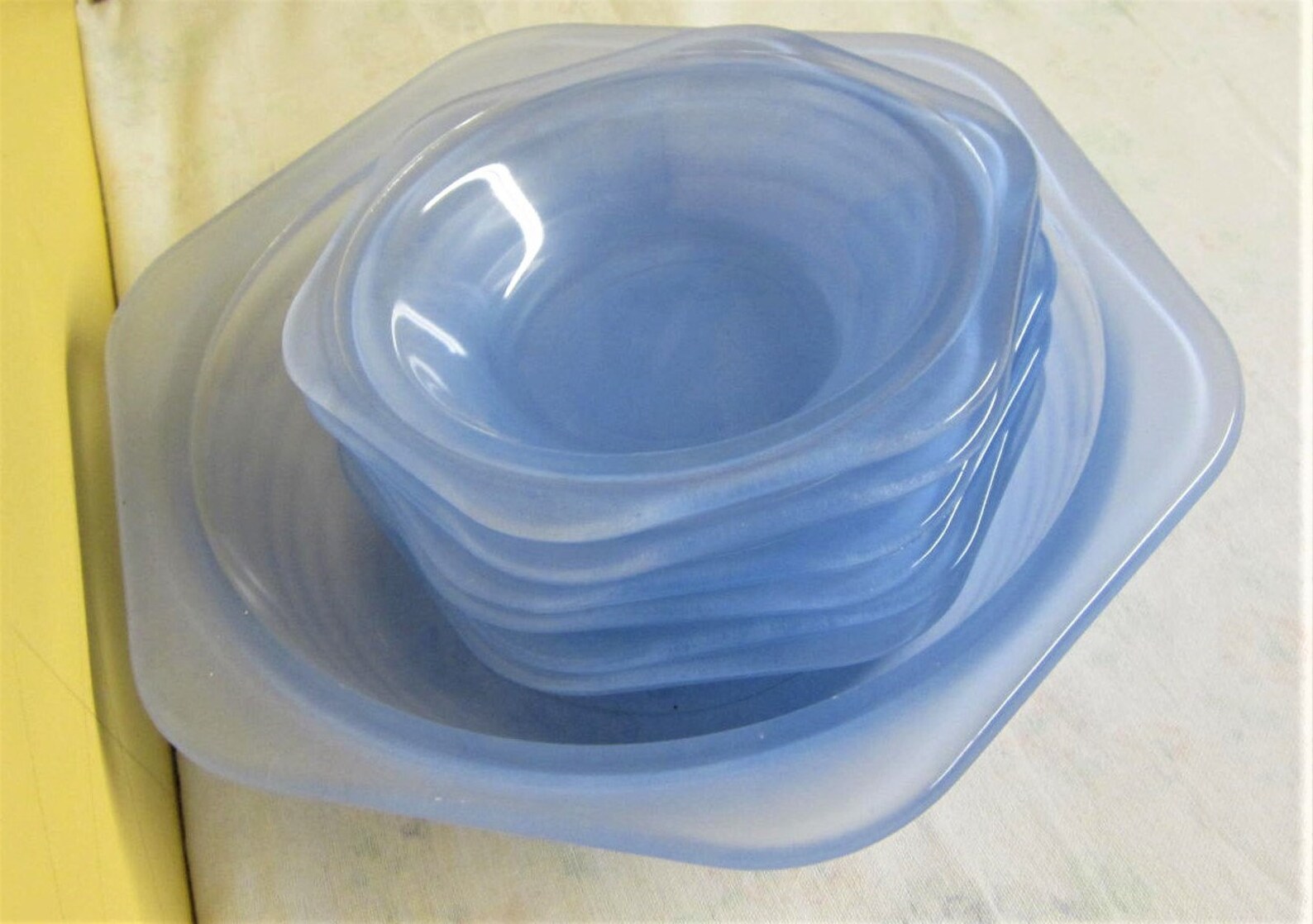 Blue Glass Dessert Bowl Set Phoenix England Hexagon Bowls Etsy