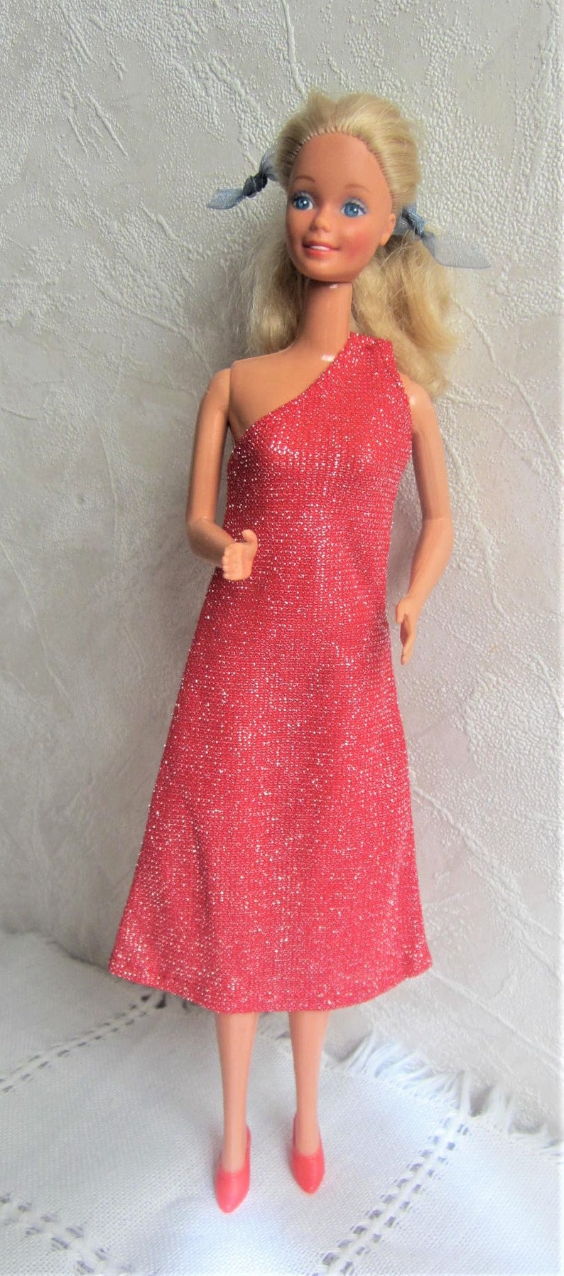 80s Superstar Barbie with Red Gown Vintage Barbie Red Glitter Dress 1986 Blonde Barbie Malaysia image 2