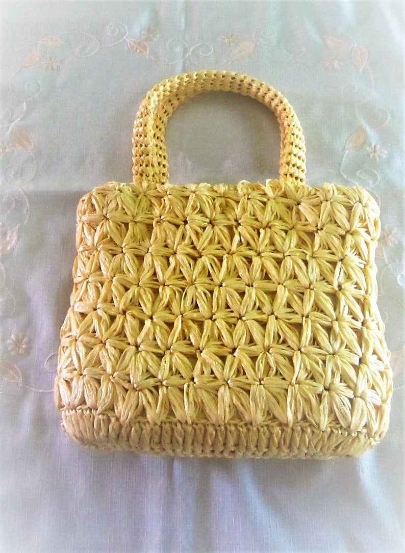 Yellow Raffia Straw Handbag 1960s Straw Woven Tote Bag Japan Etsy