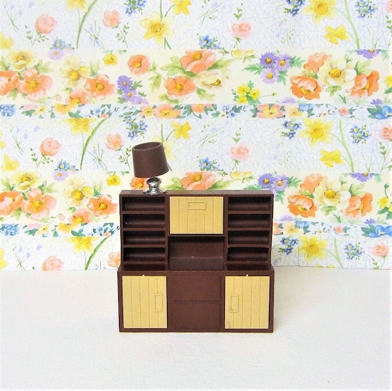 Arco Dollhouse Cabinet Shelf 70s Brown Shelves & Lamp 1:24 Scale Doll Shelf Unit Livingroom Furniture
