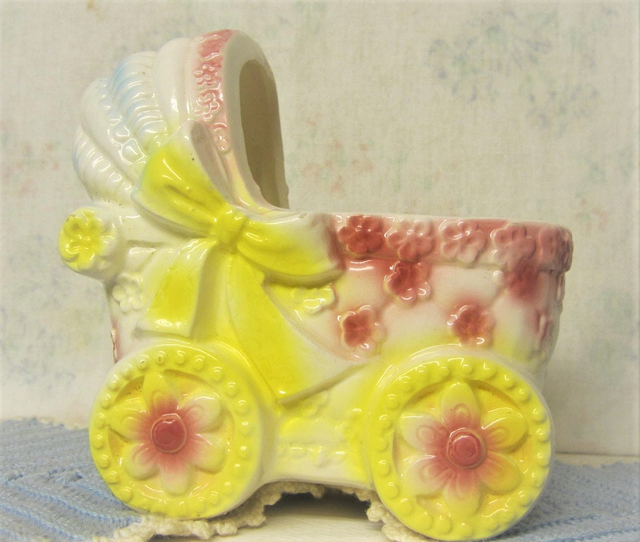 Baby Carriage Planter Japan Ceramic Baby Pram 50s Nursery Decor