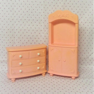 1993 Barbie Bedroom Playset Pink Dresser Cabinet 90s Barbie Bedroom Furniture Rose Design