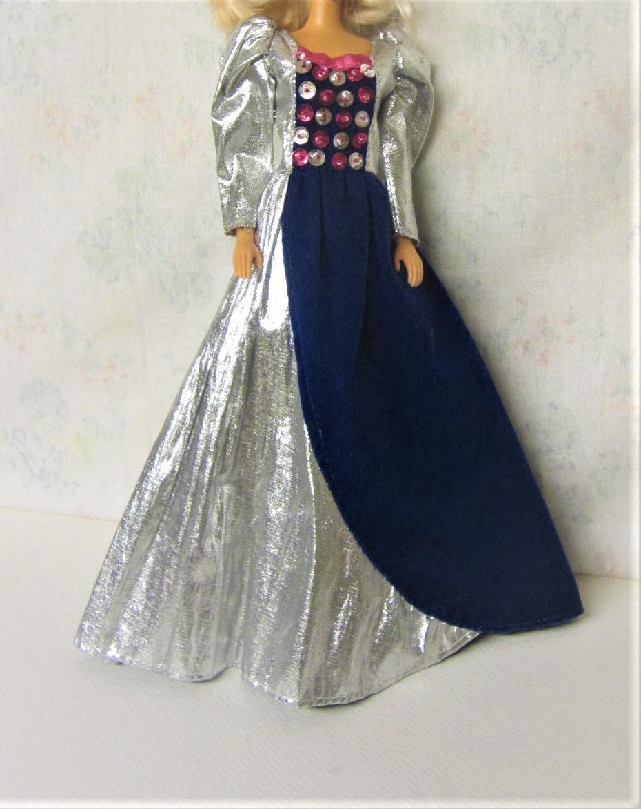 Barbie Silver Gown Vintage Barbie Metallic Dress Silver & Blue - Etsy