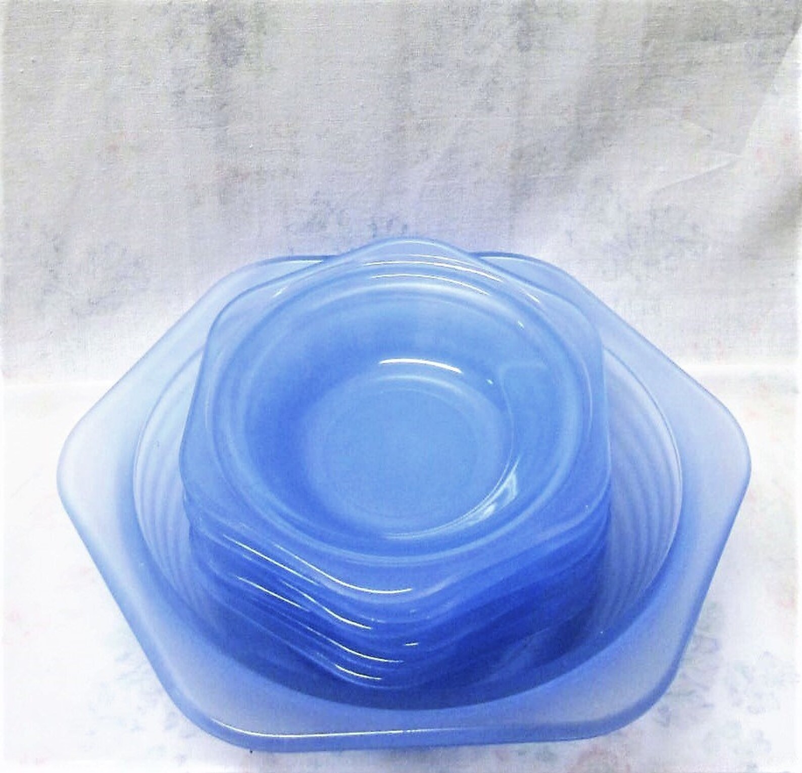 Blue Glass Dessert Bowl Set Phoenix England Hexagon Bowls Etsy