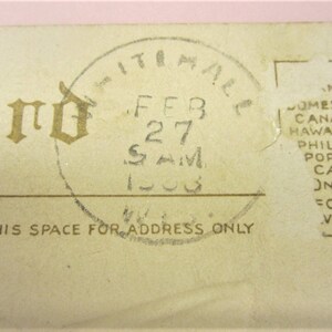 Puede incluir: Una postal vintage con un sello fechado el 27 de febrero de 1903. El sello dice "Domestic, CL, Canal Zone, Hawaii, Mexico, Philippines, Porto Rico, Canada, One Cent, Foreign Two Cents". La postal tiene el texto "Card" y "This space for address only".