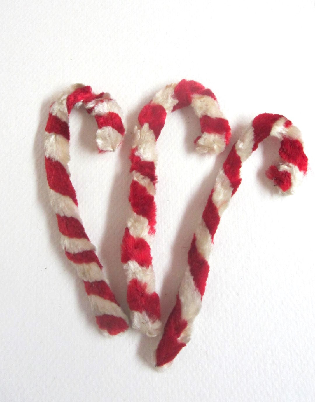 Chenille Candy Canes Set of 3 50s Red & White Candy Canes Pipe Cleaner