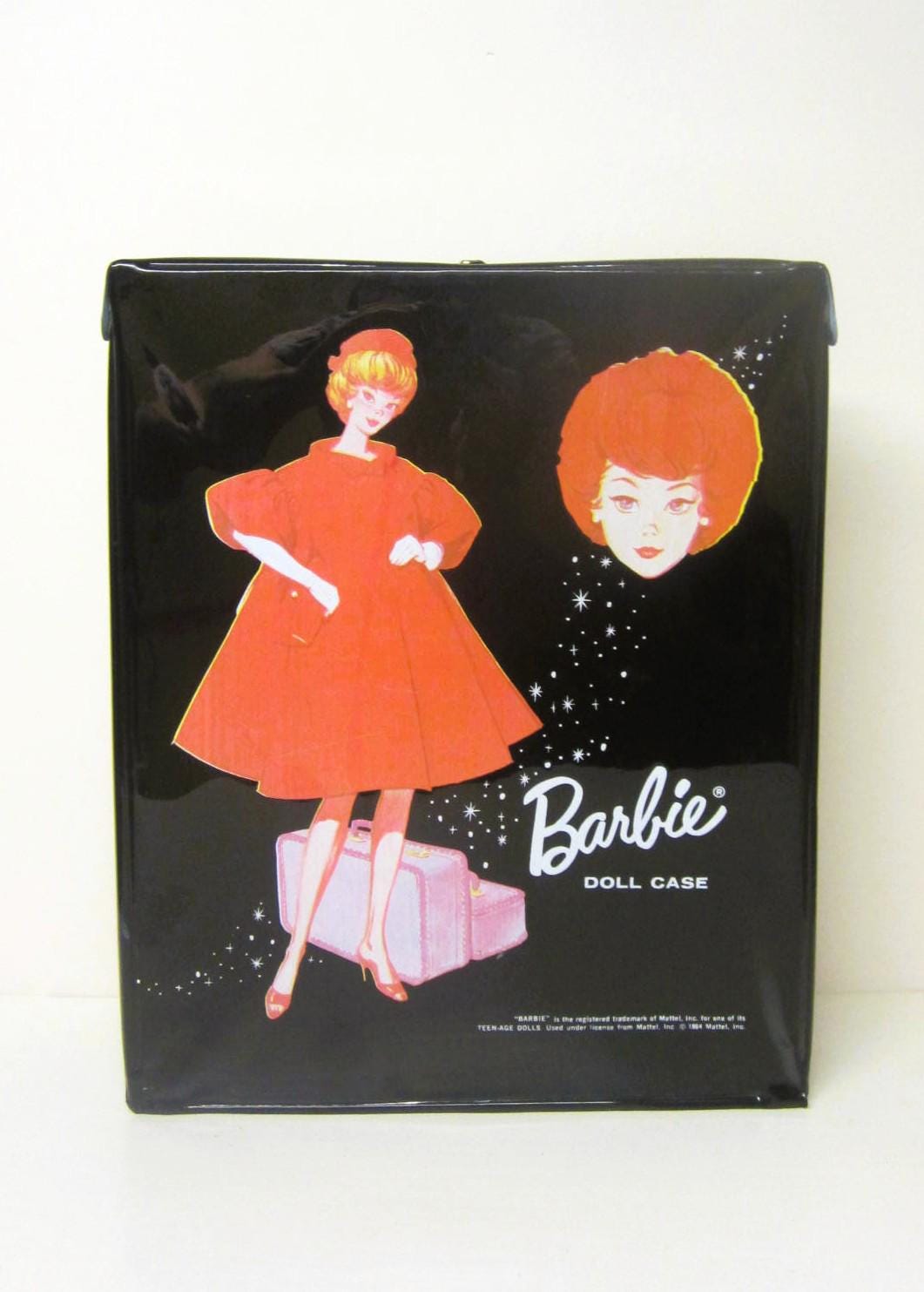 1964 Single Barbie Case Black Vinyl Case with Bubblecut Barbie Red Flare Mod Barbie Case Mattel