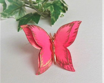 Broche de mariposa de metal pintado, años 60, broche de mariposa de oro rosa, broche de mariposa vintage 3D