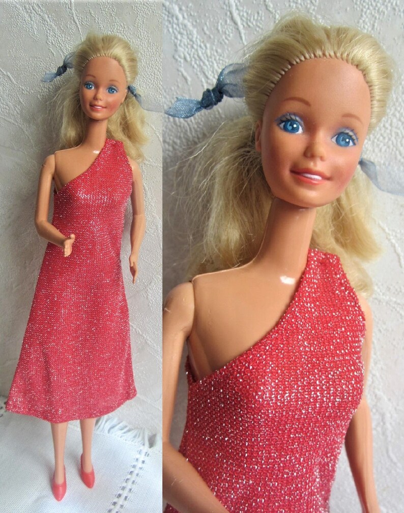 80s Superstar Barbie with Red Gown Vintage Barbie Red Glitter Dress 1986 Blonde Barbie Malaysia image 1