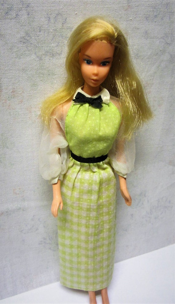 Quick Curl Barbie 4220 1973 TNT Barbie Green Gingham Dress & | Etsy