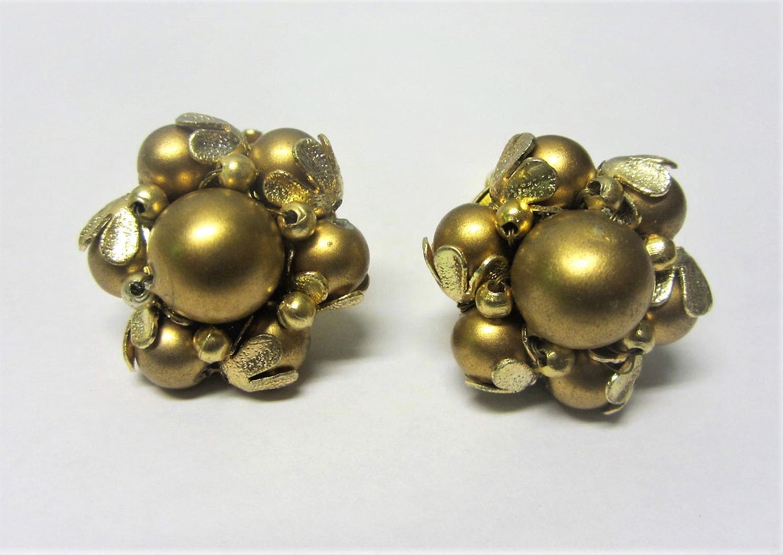 Gold Bead Clip On Earrings 1960s Clip Ons Hong Kong Gold Pearl Etsy