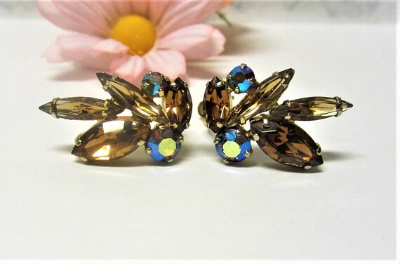 Sherman Rhinestone Earrings Topaz AB Rhinestone Sh