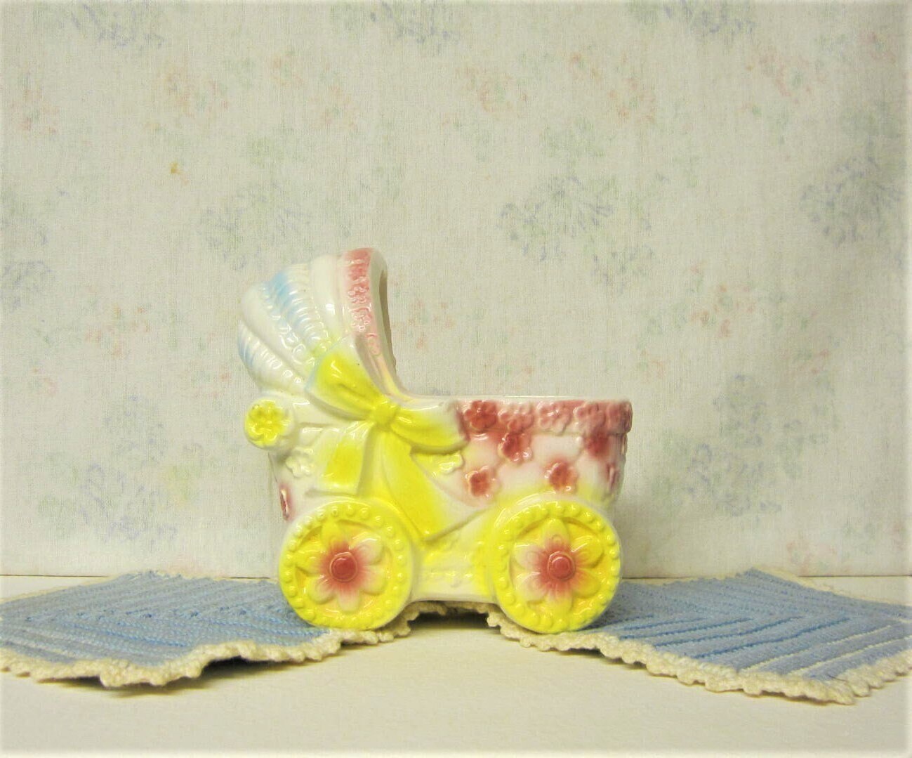 Baby Carriage Planter Japan Ceramic Baby Pram 50s Nursery Decor