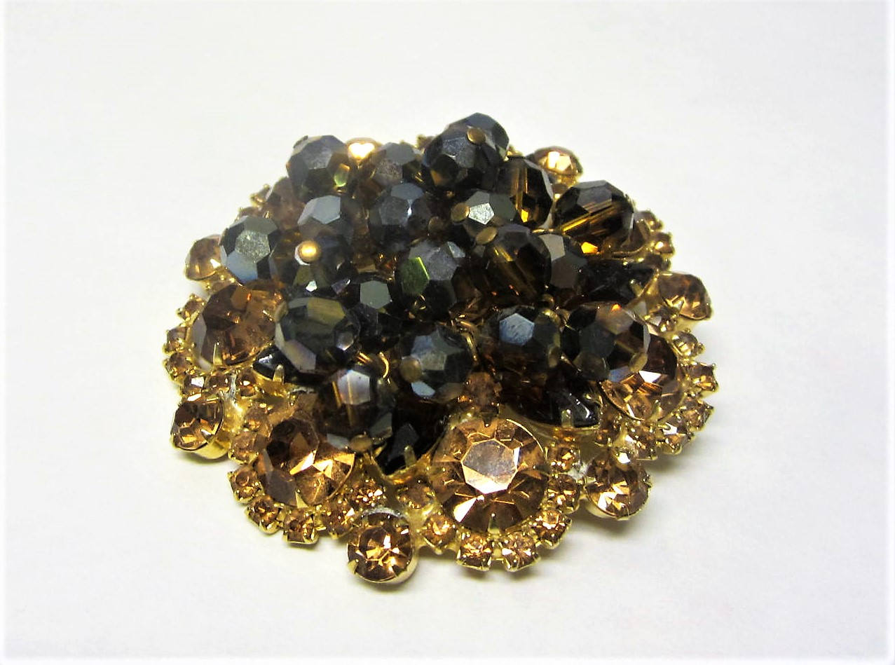 Topaz Crystal Bead Rhinestone Brooch 1950s Crystal Cluster Etsy