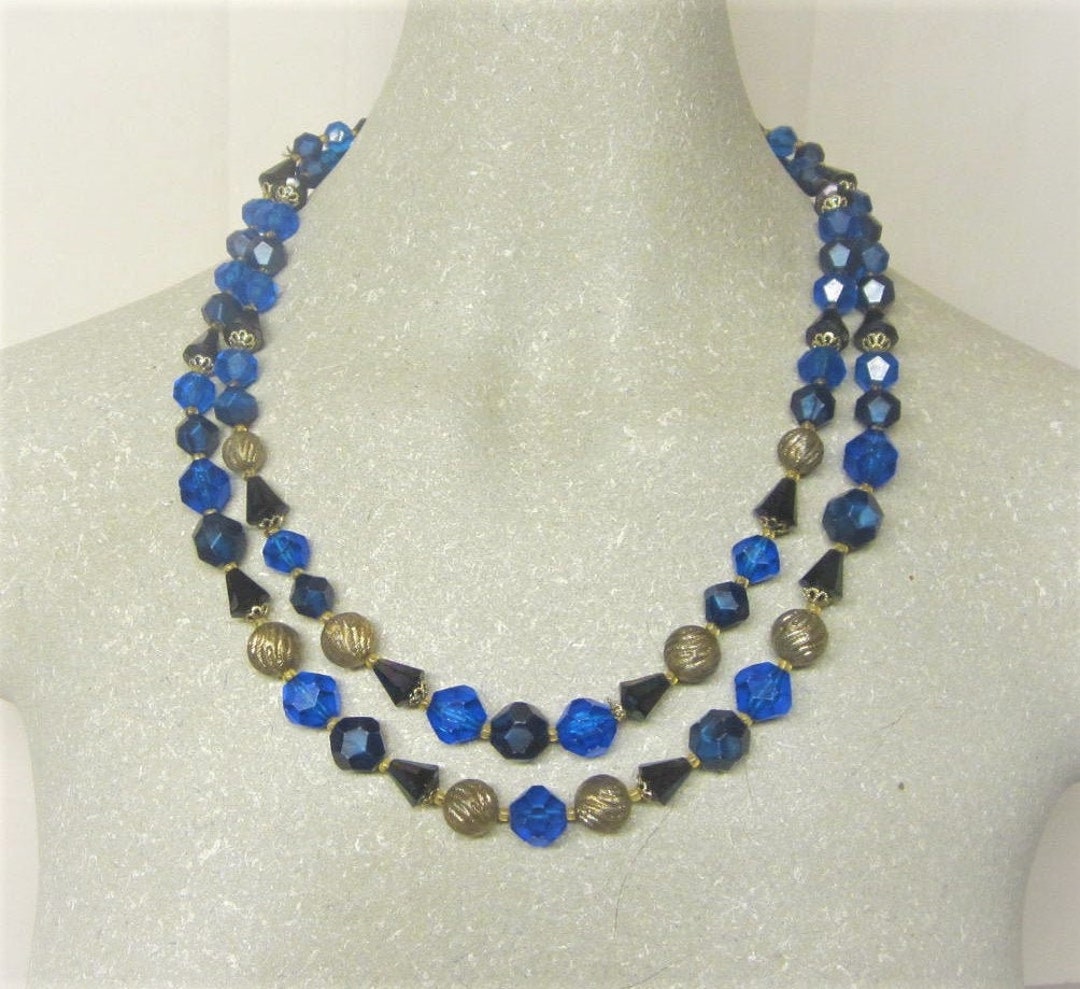 Blue Bead Necklace Germany 40s Blue & Gold Multi Strand Royal - Etsy