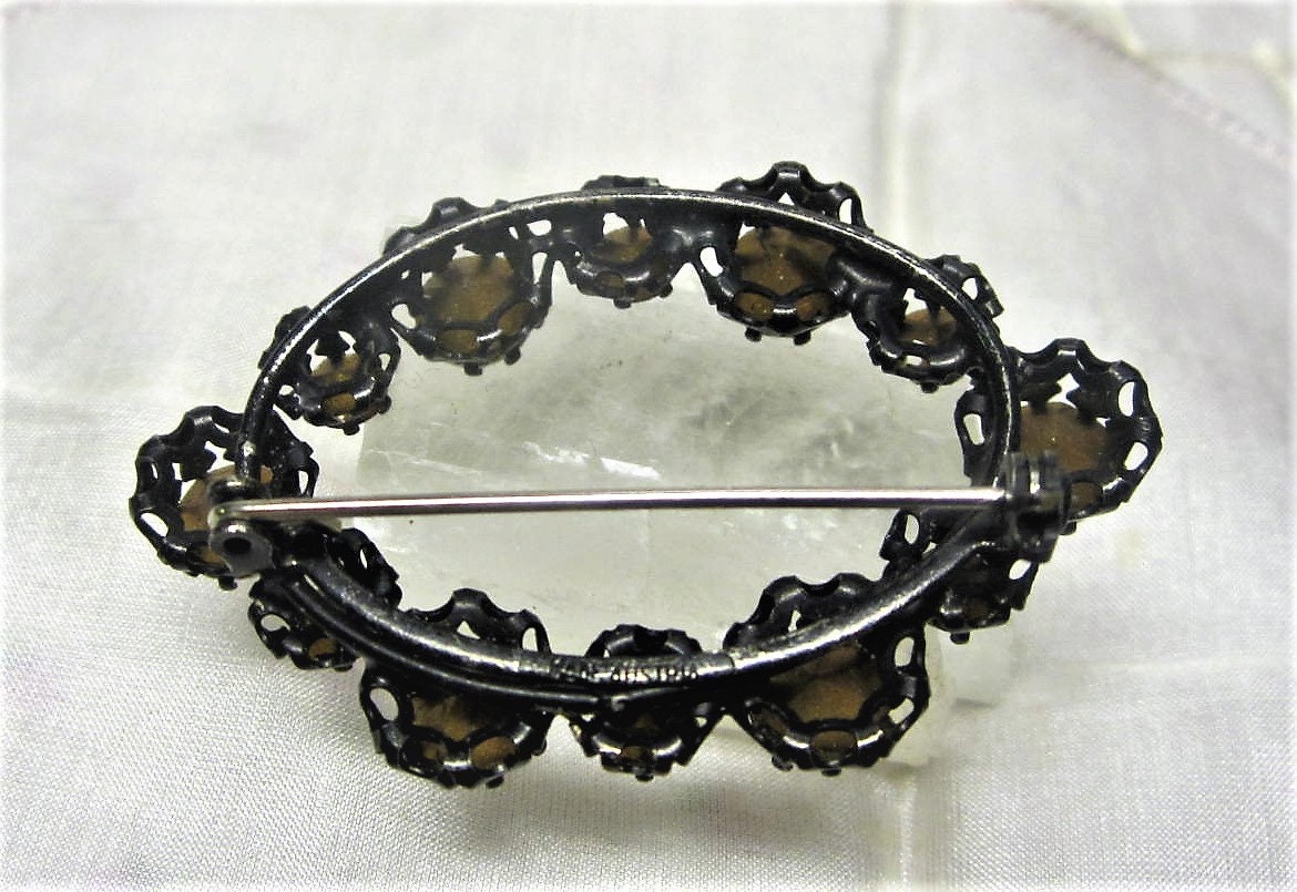 Japanned Rhinestone Brooch Austria Clear Rhinestone Oval Etsy UK