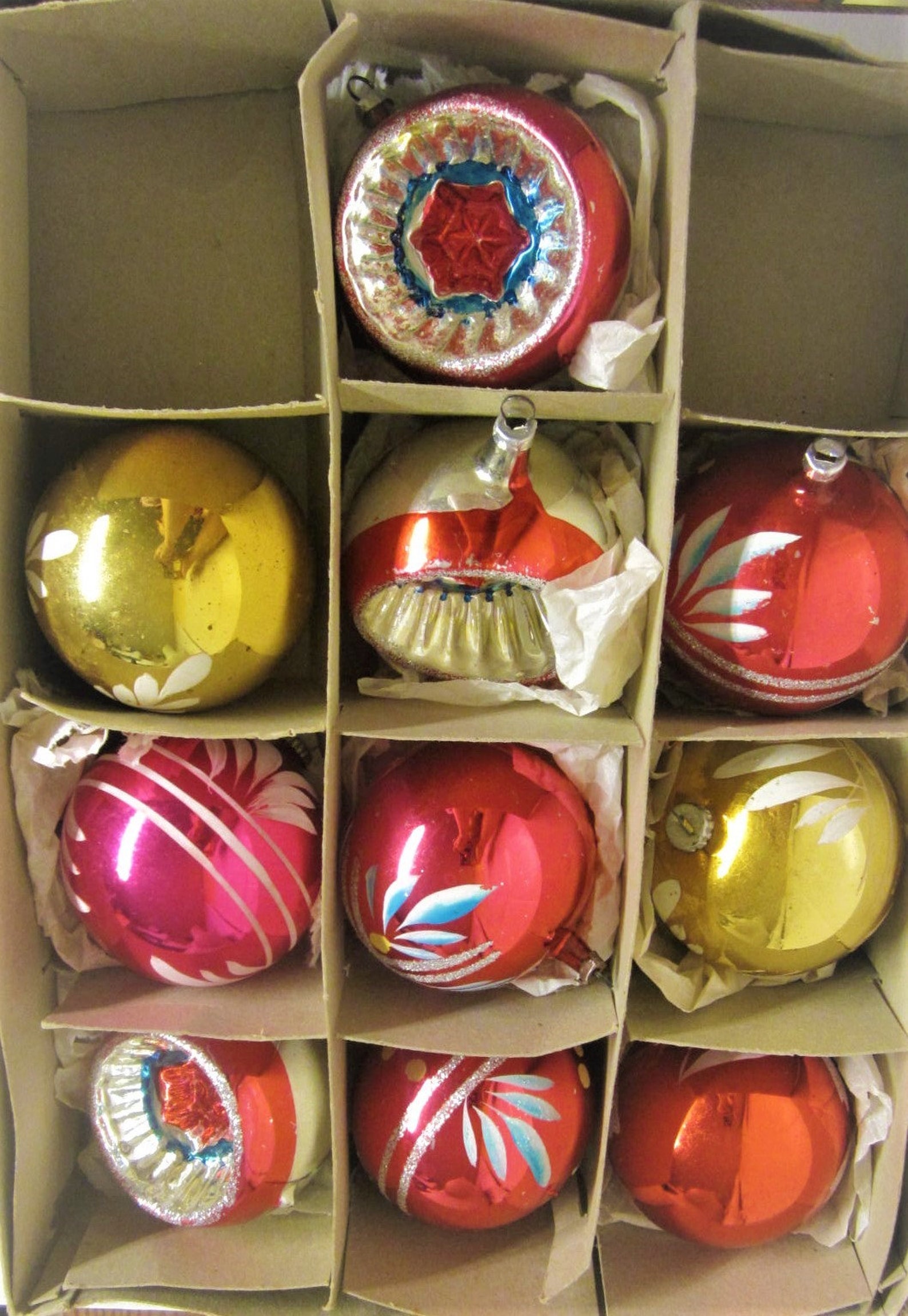 Large Mercury Glass Ornaments Set of 10 in Box 50s Glass Xmas Etsy