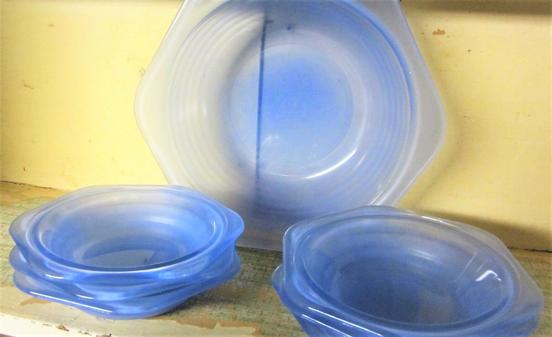 Blue Glass Dessert Bowl Set Phoenix England Hexagon Bowls Etsy