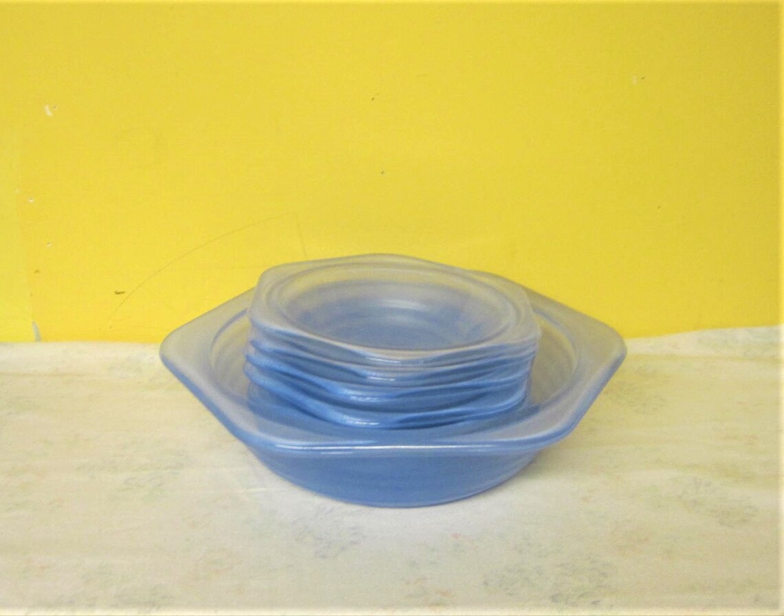 Blue Glass Dessert Bowl Set Phoenix England Hexagon Bowls Etsy