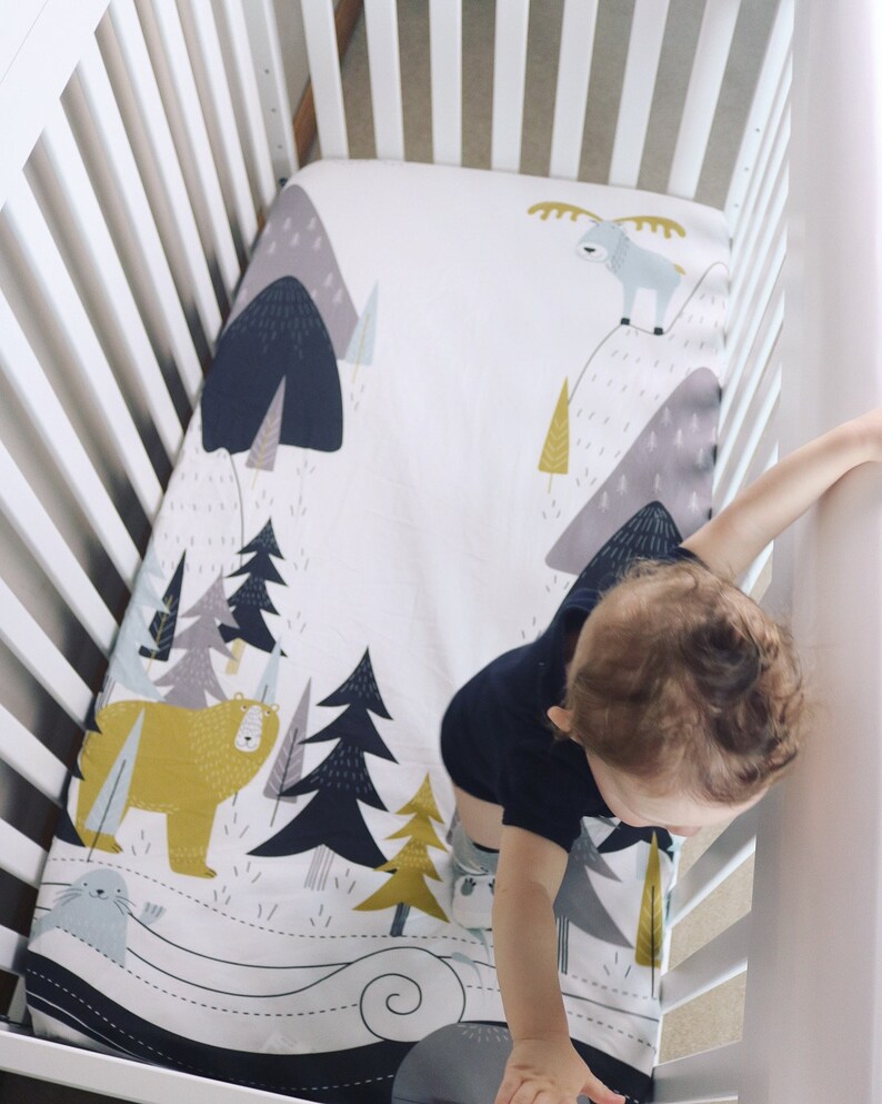 Modern Woodland Crib Sheet Baby Bedding Modern Crib Bedding Etsy