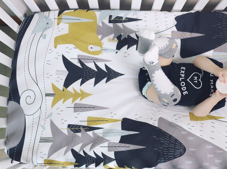 Modern Woodland Crib Sheet Baby Bedding Modern Crib Bedding Etsy