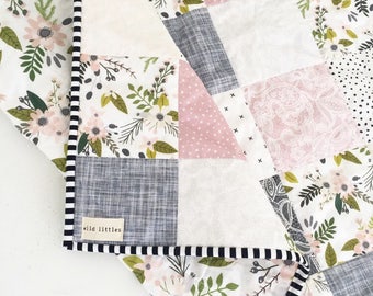 Lavender Puzzlecloth Modern Wholecloth Baby Quilt-Baby Girl Quilt-Baby Quilt Blanket-Floral Baby Quilt, Boho Baby Quilt, Indie Baby Quilt