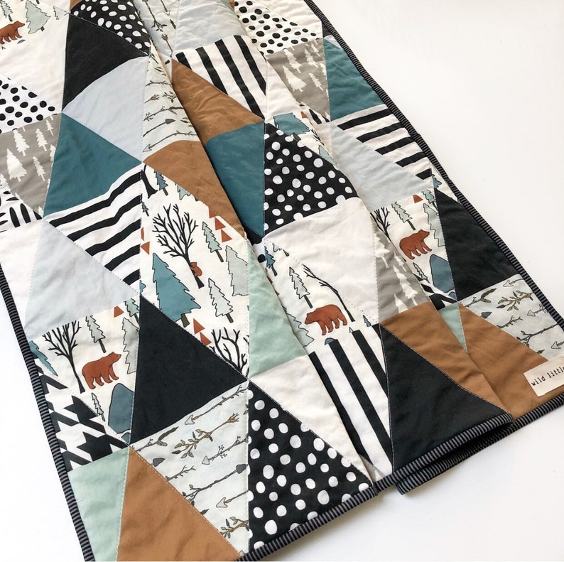 Bear Woodland Modern Wholecloth Baby Quiltbaby Boy Quiltbaby Etsy