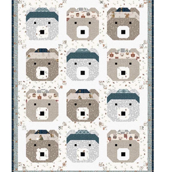 Kit de edredón de oso bebé con tela y patrón, 86 x 112 cm, Cozy Cubs para Figo