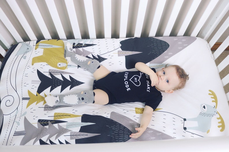 Modern Woodland Crib Sheet Baby Bedding Modern Crib Bedding Etsy