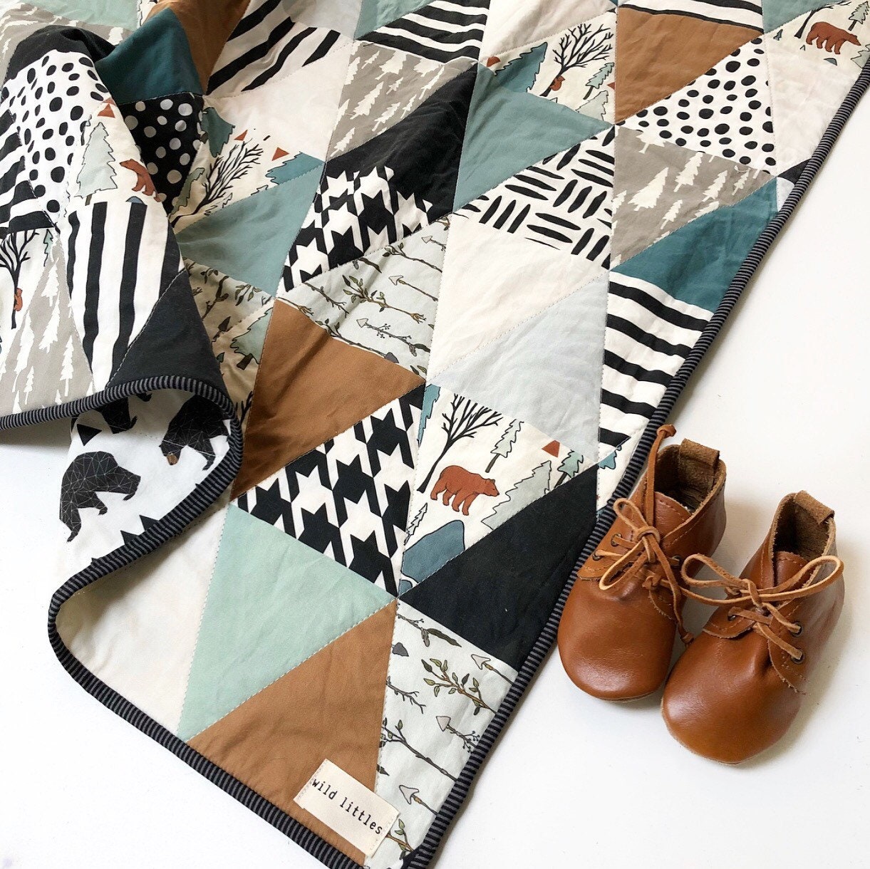 Bear Woodland Modern Wholecloth Baby Quiltbaby Boy Quiltbaby Etsy