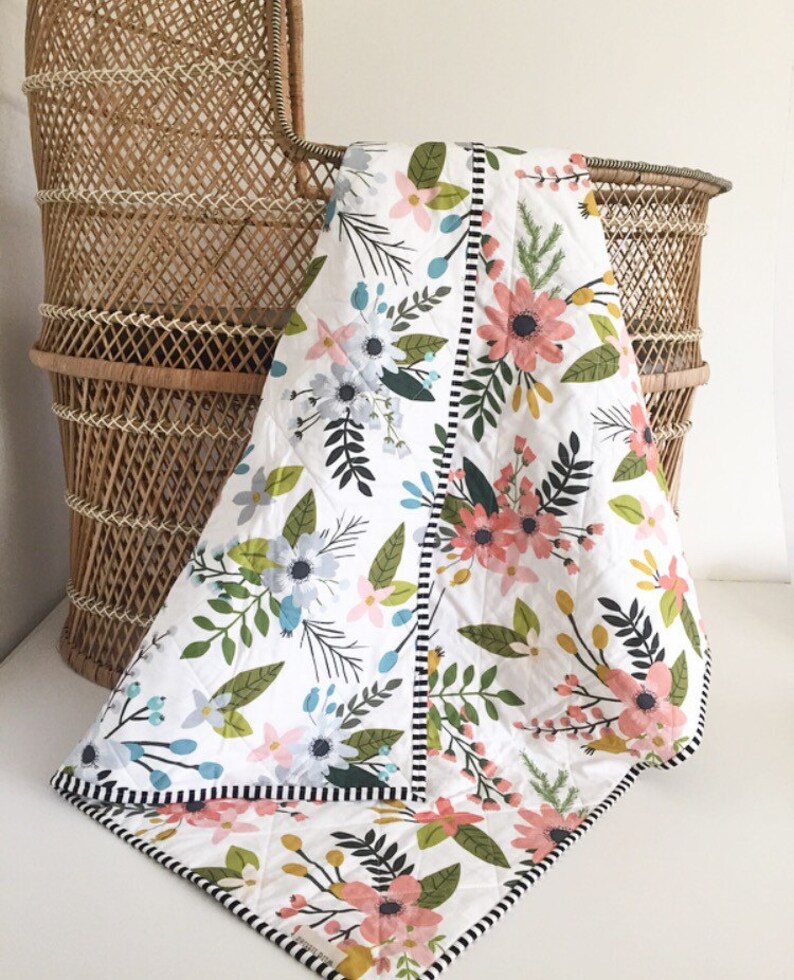 Modern Wholecloth Baby Quilt-Modern Baby Girl Quilt-Baby Quilt Blanket-Floral Baby Quilt Boho Baby Quilt Indie Baby Quilt